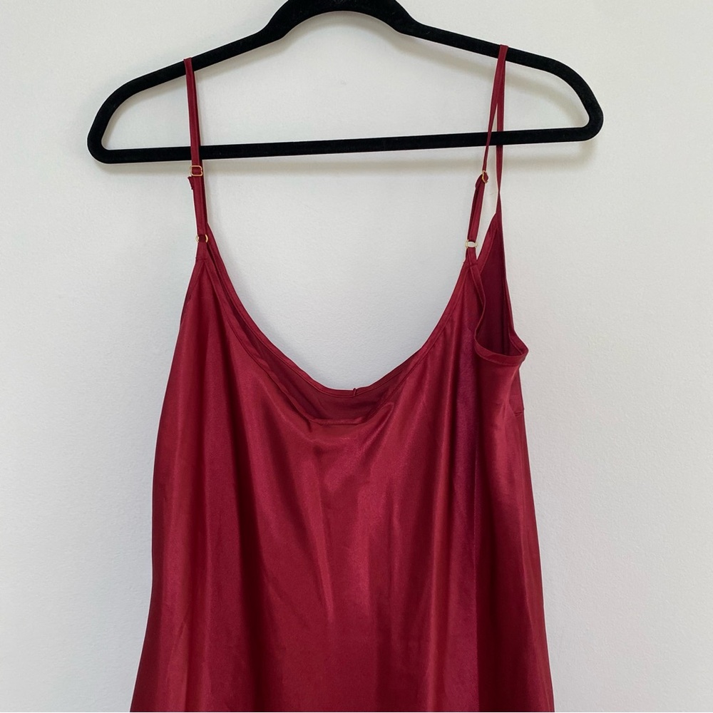 Suki So Satin Long Mahogany Red Slip Dress w Slit Large NWT - Picture 7 of 10